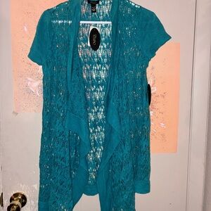 Cupio Turquoise Open Knit Linen Sweater